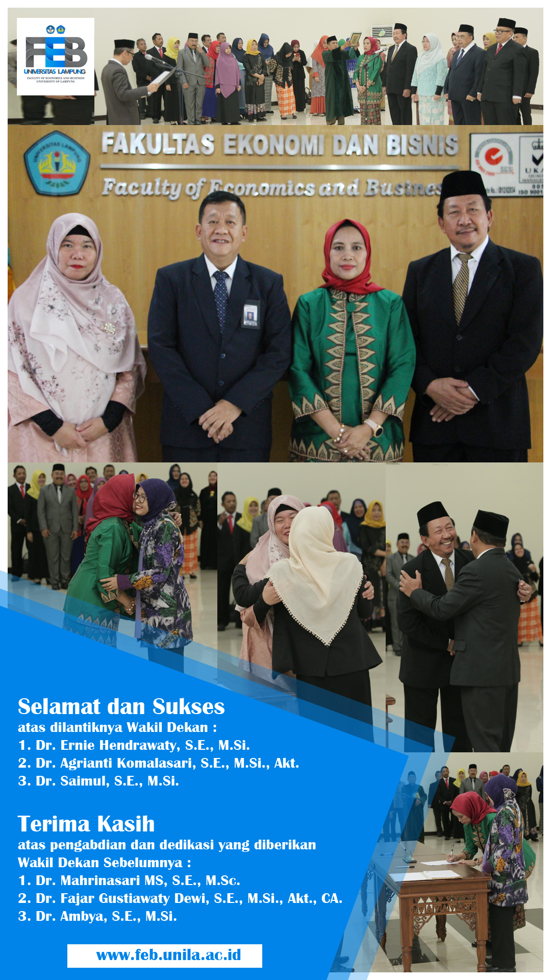 Pelantikan dan serah terima jabatan para Wakil Dekan Feb Unila